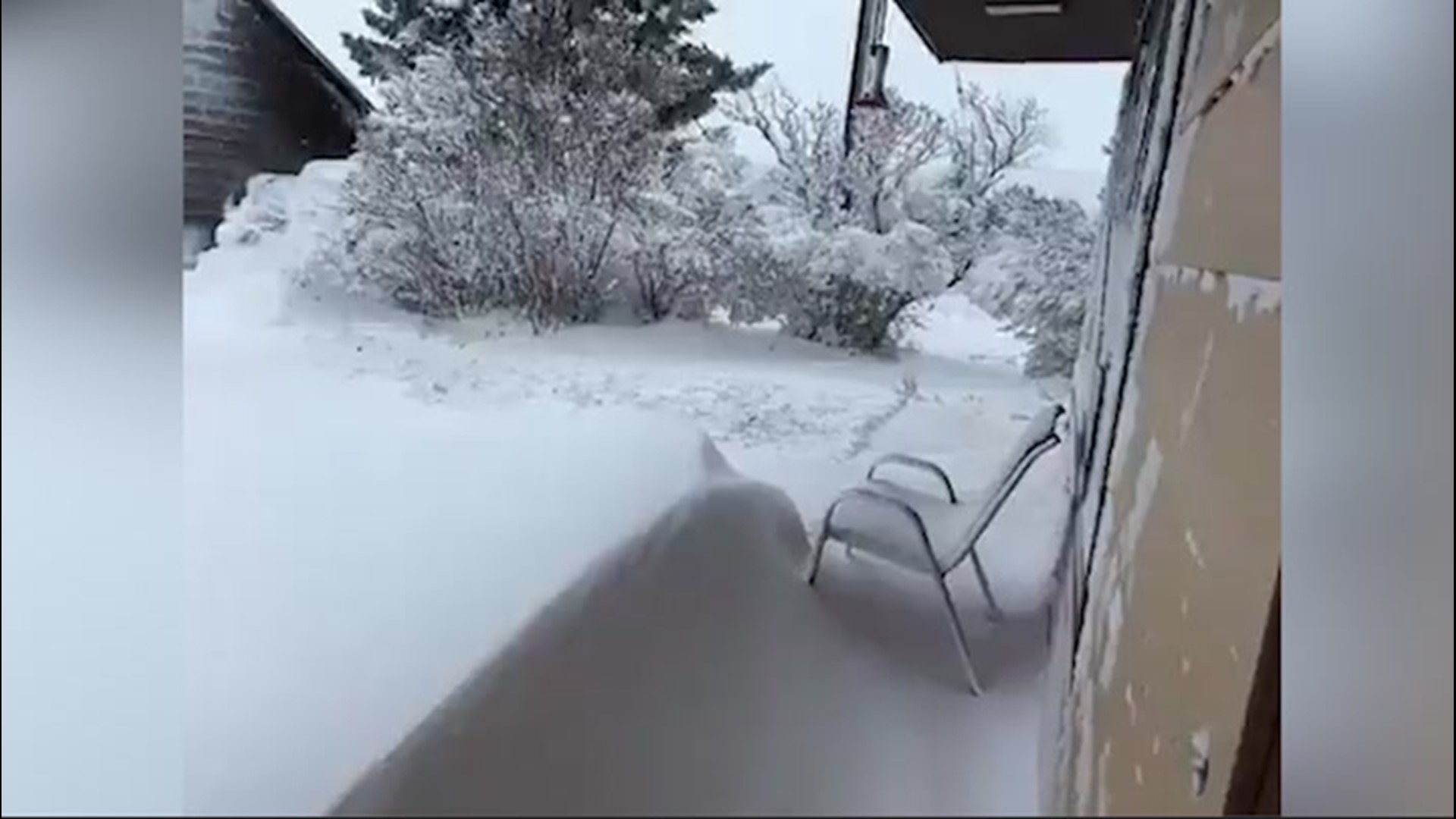 A resident in Fairfield, Montana, recorded a video of a snowdrift bank right outside her front door on Nov. 8.