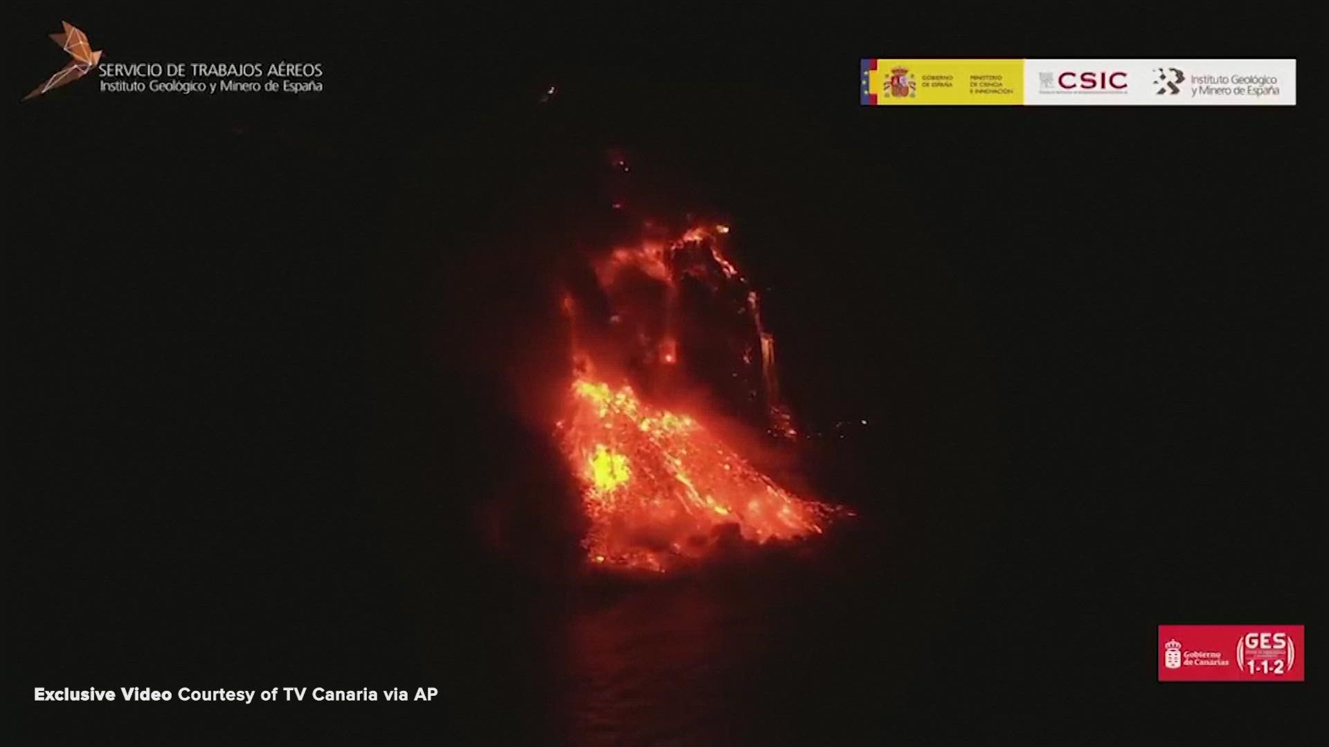 Lava from a volcano on Spain’s Canary Islands has reached the sea after 10 days of wiping out hundreds of homes and causing the evacuation of thousands of residents.