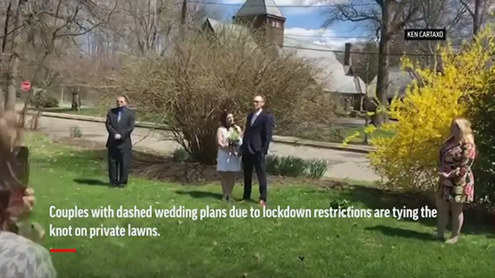 Couples with dashed wedding plans due to lockdown restrictions have been tying the knot on those tidy green spreads instead.