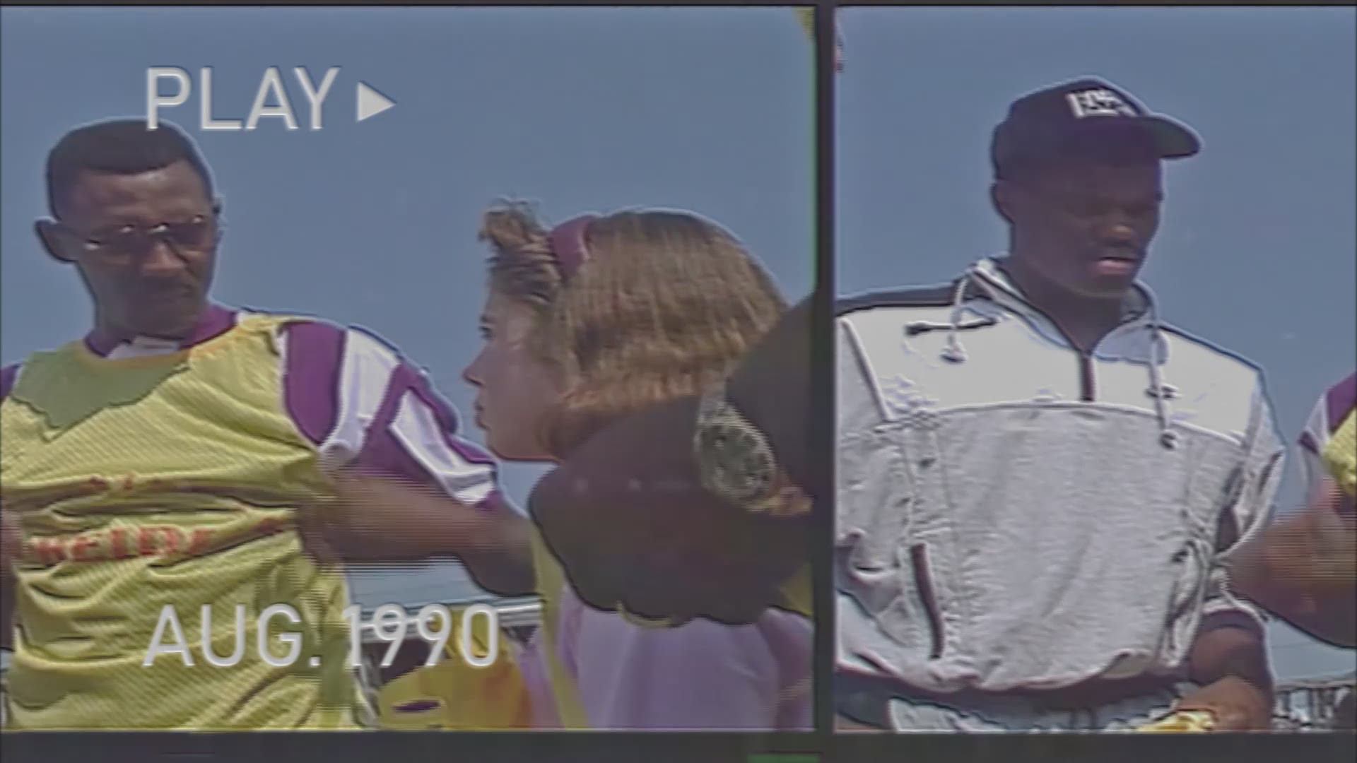 San Antonio Spurs players David Robinson and Willie Anderson show up to offer their help in the August 1990 search for 11-year-old Heidi Seeman.