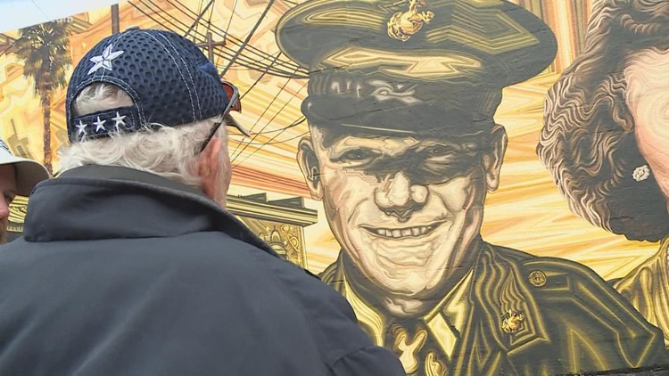 91-year-old veteran surprised as mural is unveiled with his picture