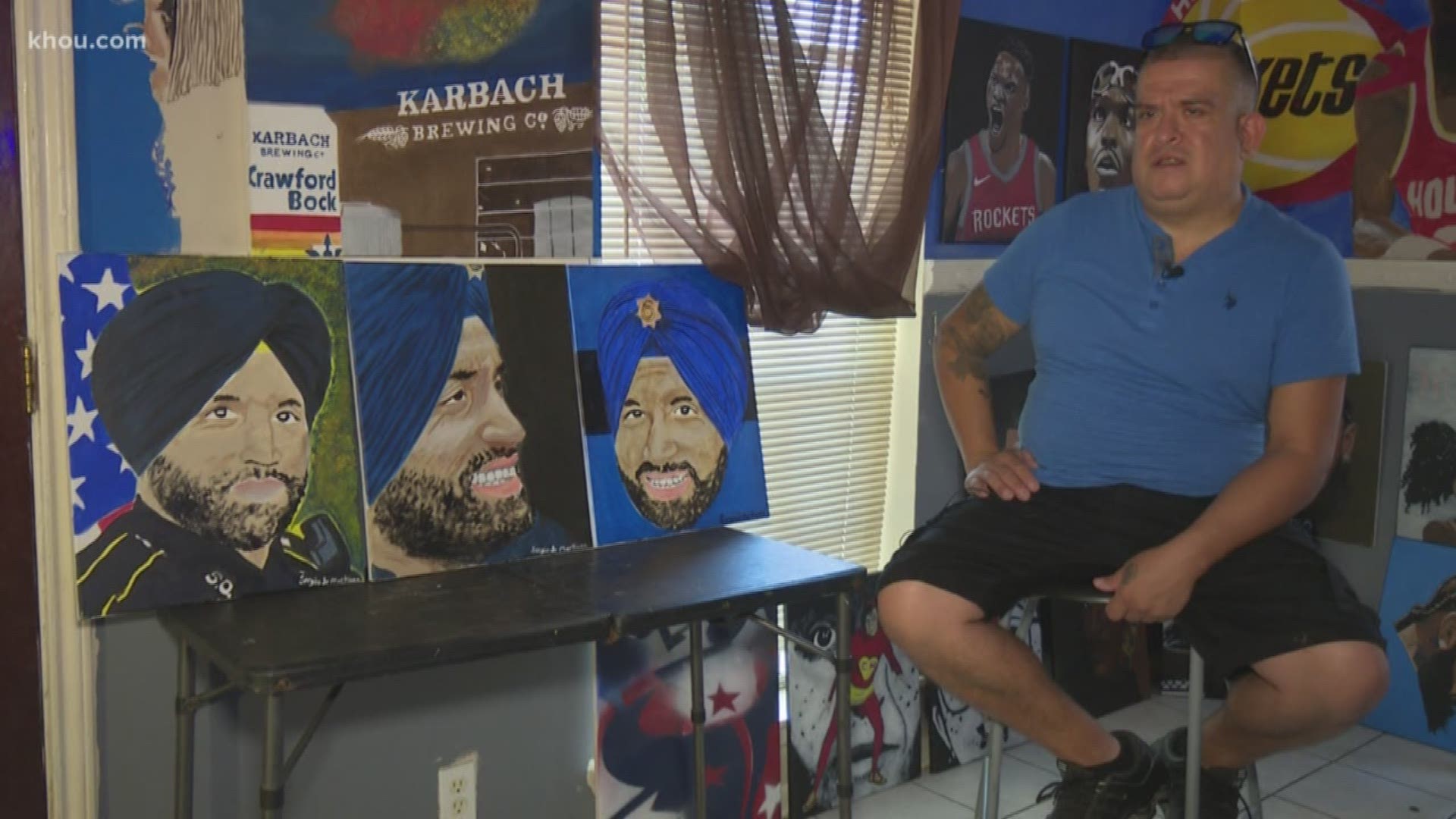 A Houston man who went to high school with Deputy Sandeep Dhaliwal is honoring the fallen deputy with paintings.