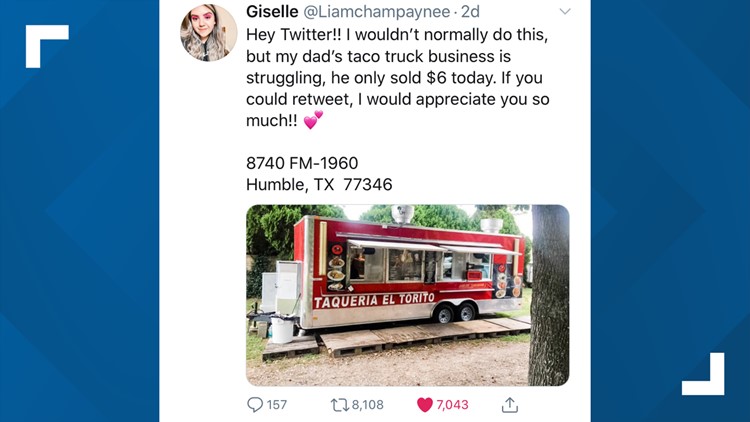 Texas woman turns to Twitter to save dad's taco truck after he earns only $6 one day