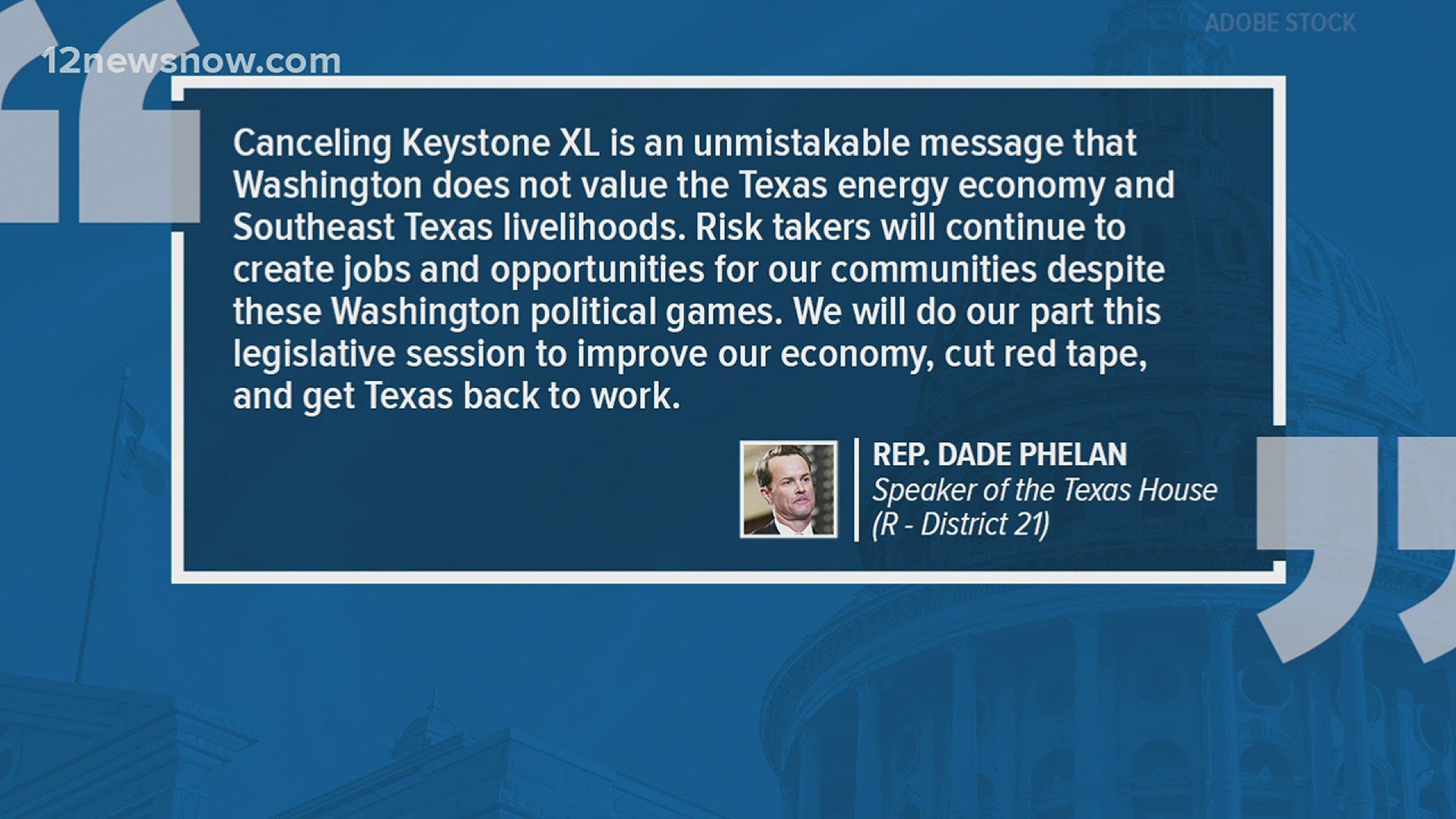 The Texas representative says he's working to get Texans back to work.