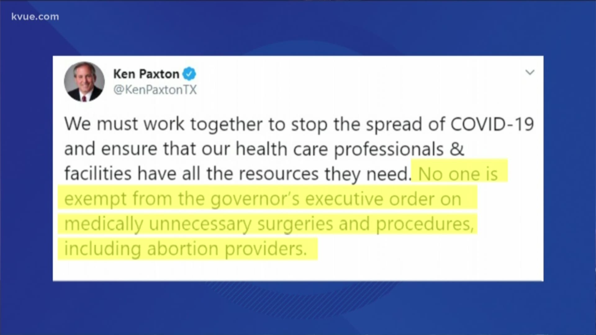 Gov. Abbott issued an emergency order stopping all medically unnecessary surgeries and procedures. AG Paxton says that includes most abortions.