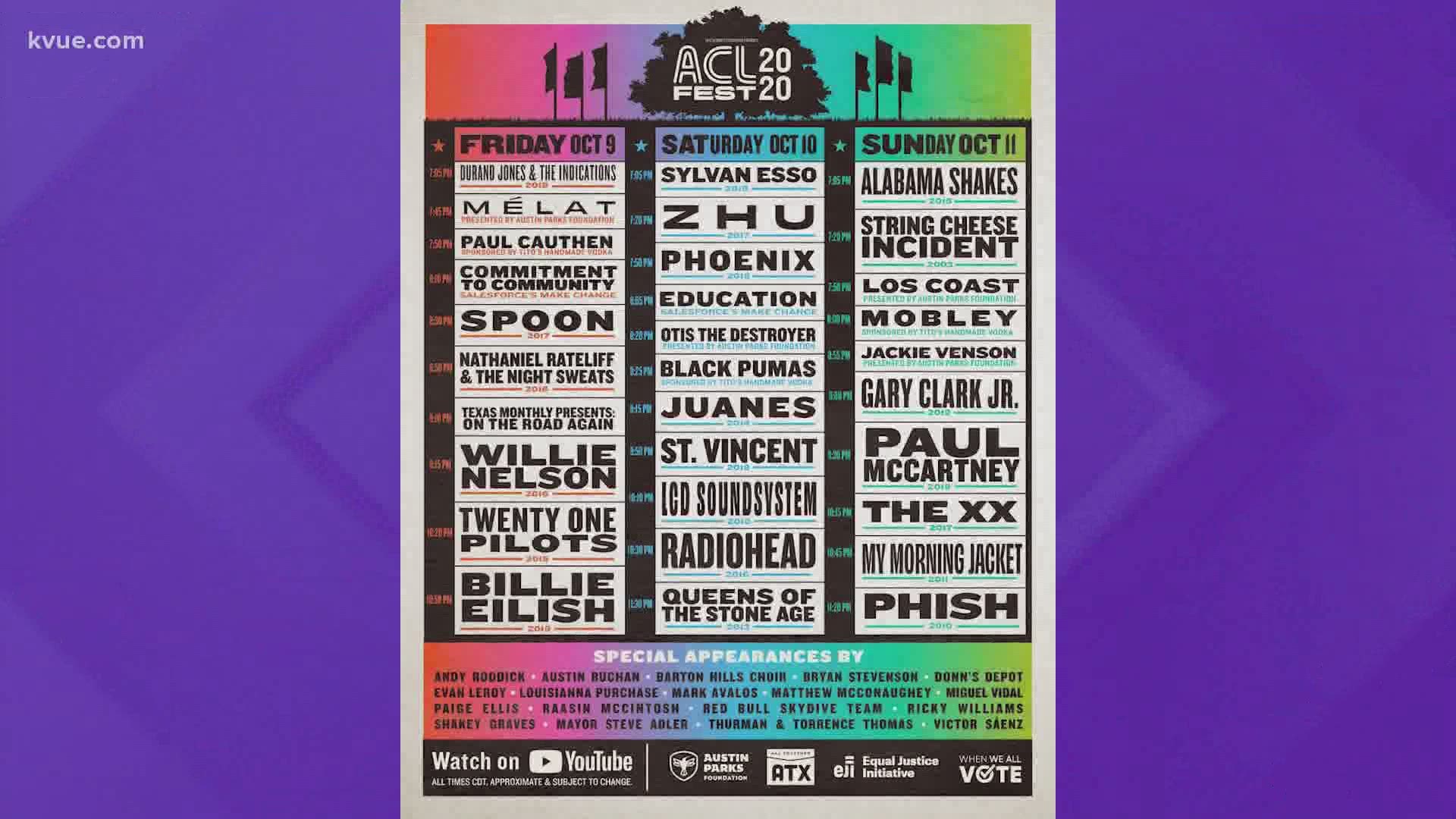 The Austin City Limits Music Festival has a stacked line-up of past performances for its virtual event.