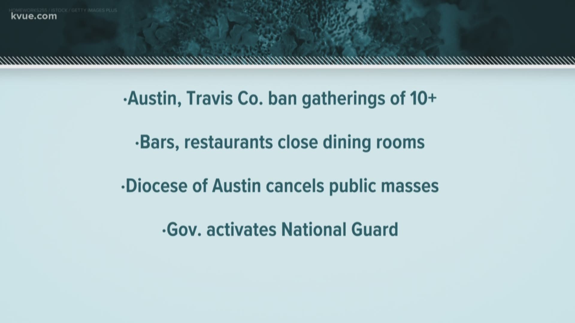 On Tuesday, Austin and Travis County announced gatherings with more than 10 people are prohibited.