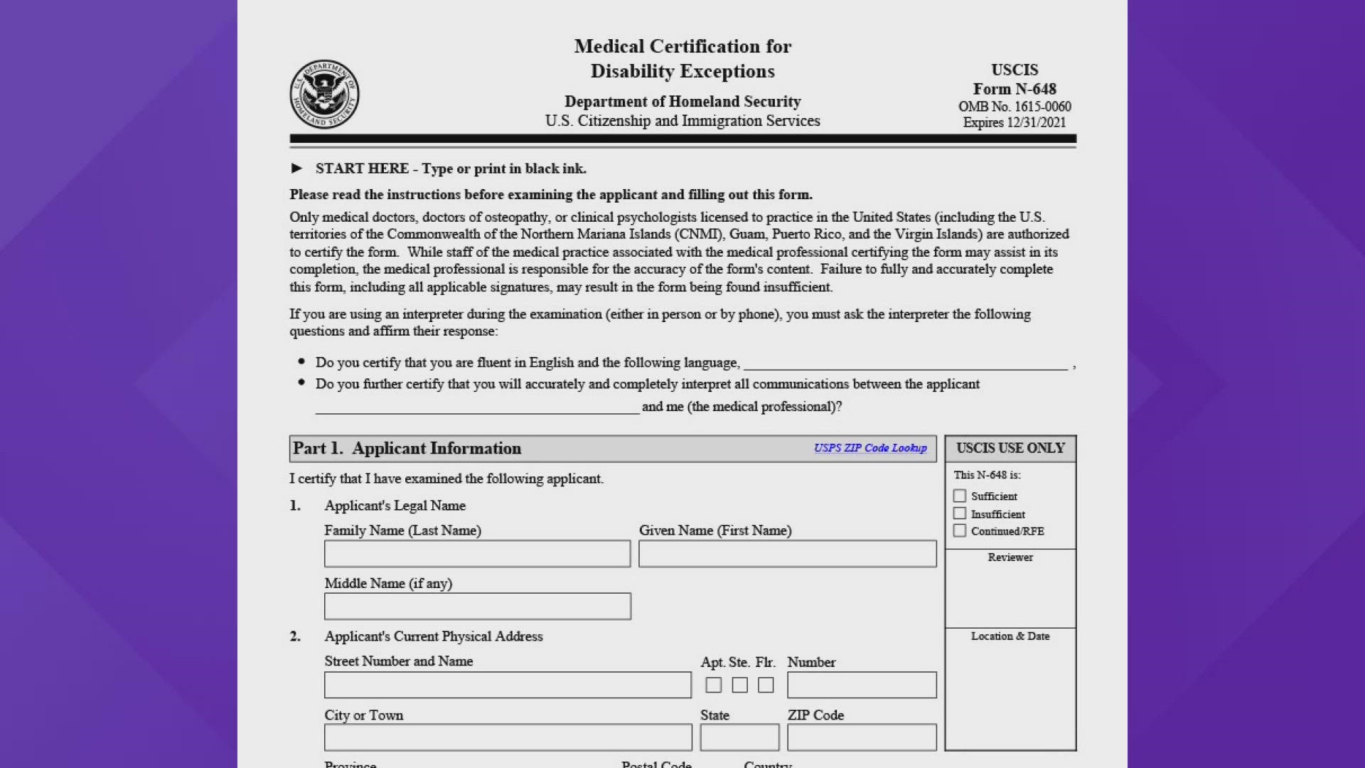 The current N-648 form listed on the US Citizenship and Immigration Services website is outdated.