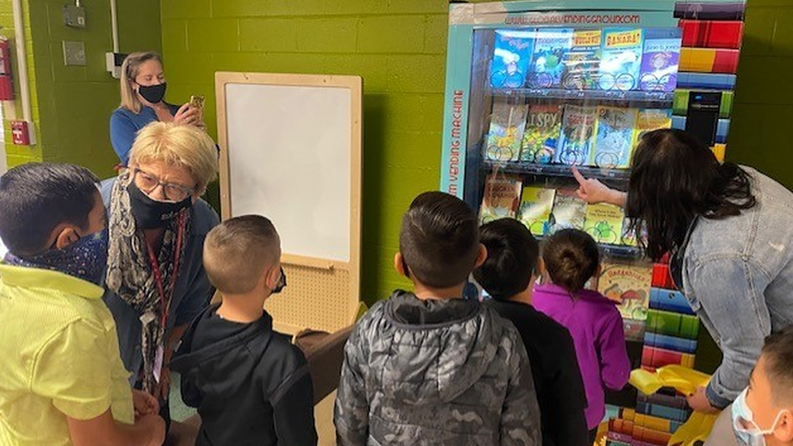 ECISD adds new Bookworm Vending Machine at Pease Elementary