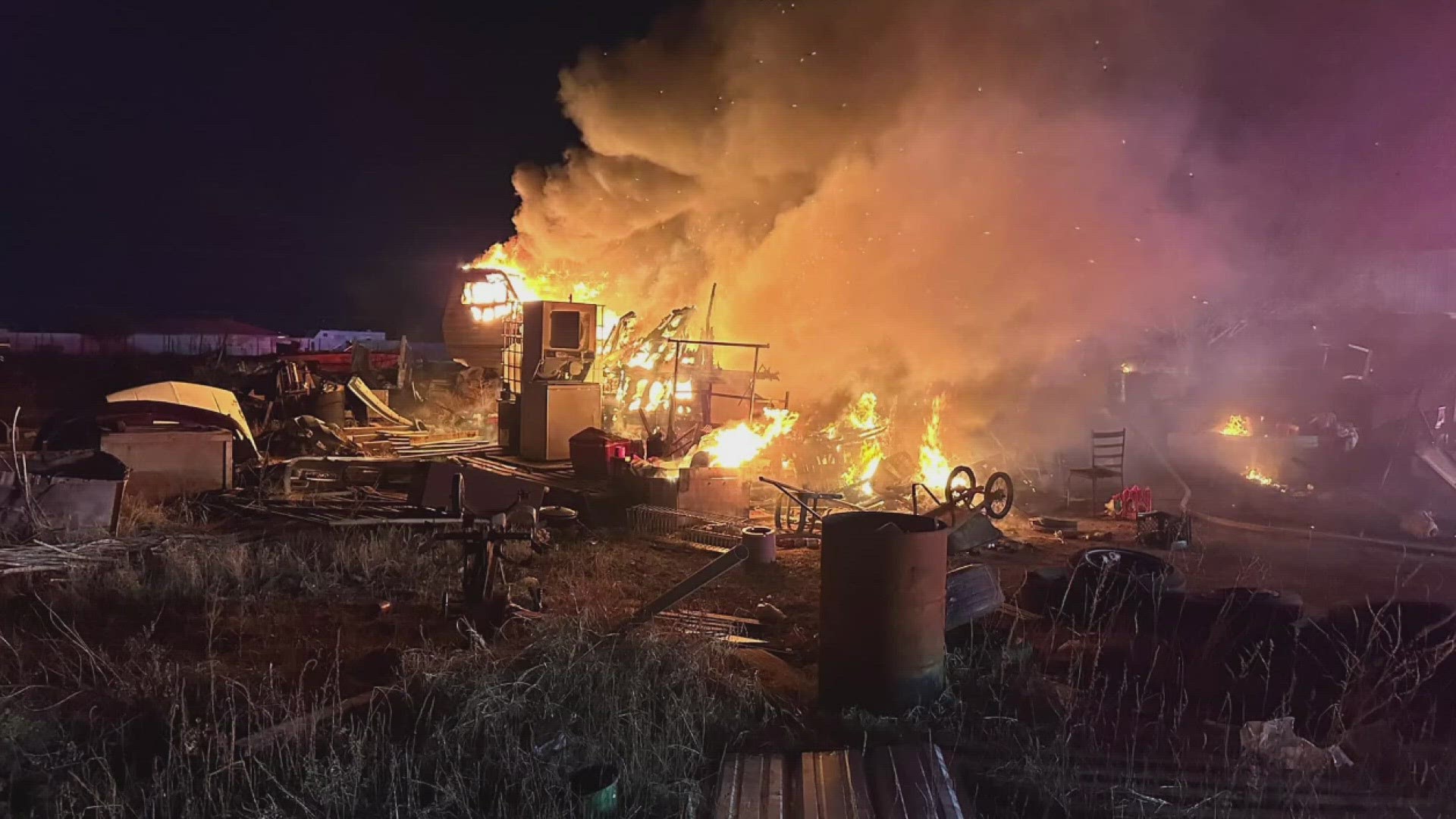 The City of Odessa says the Odessa Fire Rescue found a fifth-wheel RV and the surrounding area on fire Wednesday night. No injuries were reported.