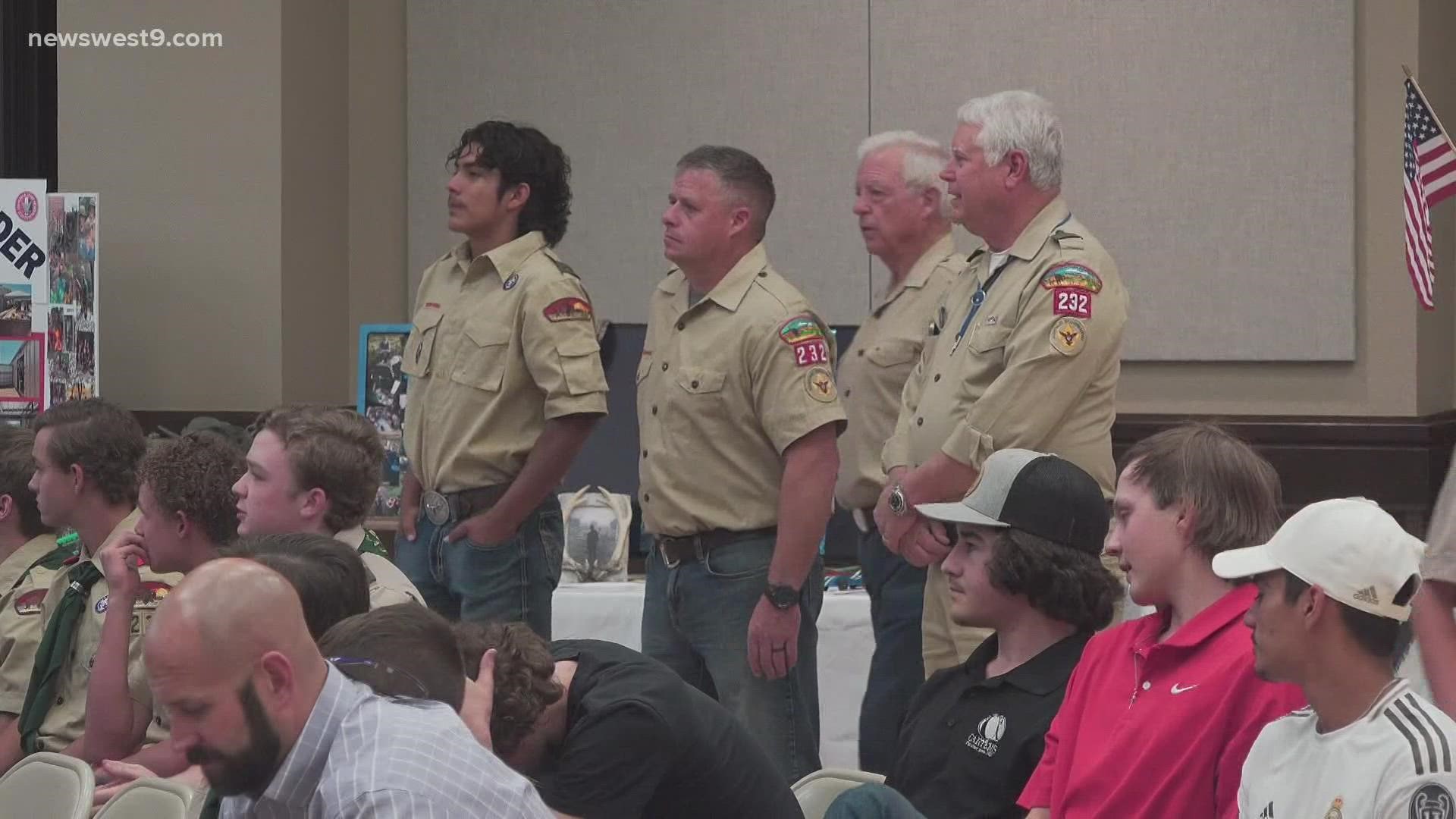 Five boy scouts were promoted during the ceremony to the highest rank in the Boy Scouts.