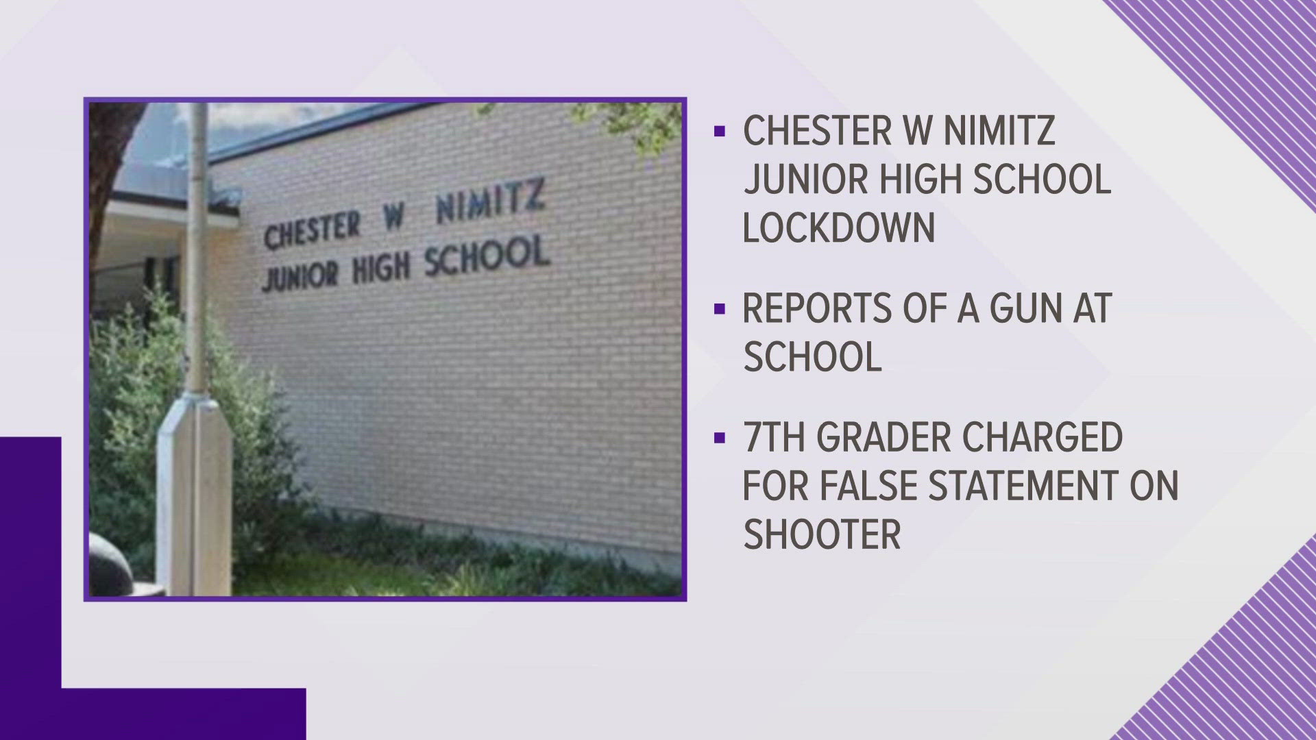 The felony false report made by the Nimitz Middle School student led to the school going into lockdown.