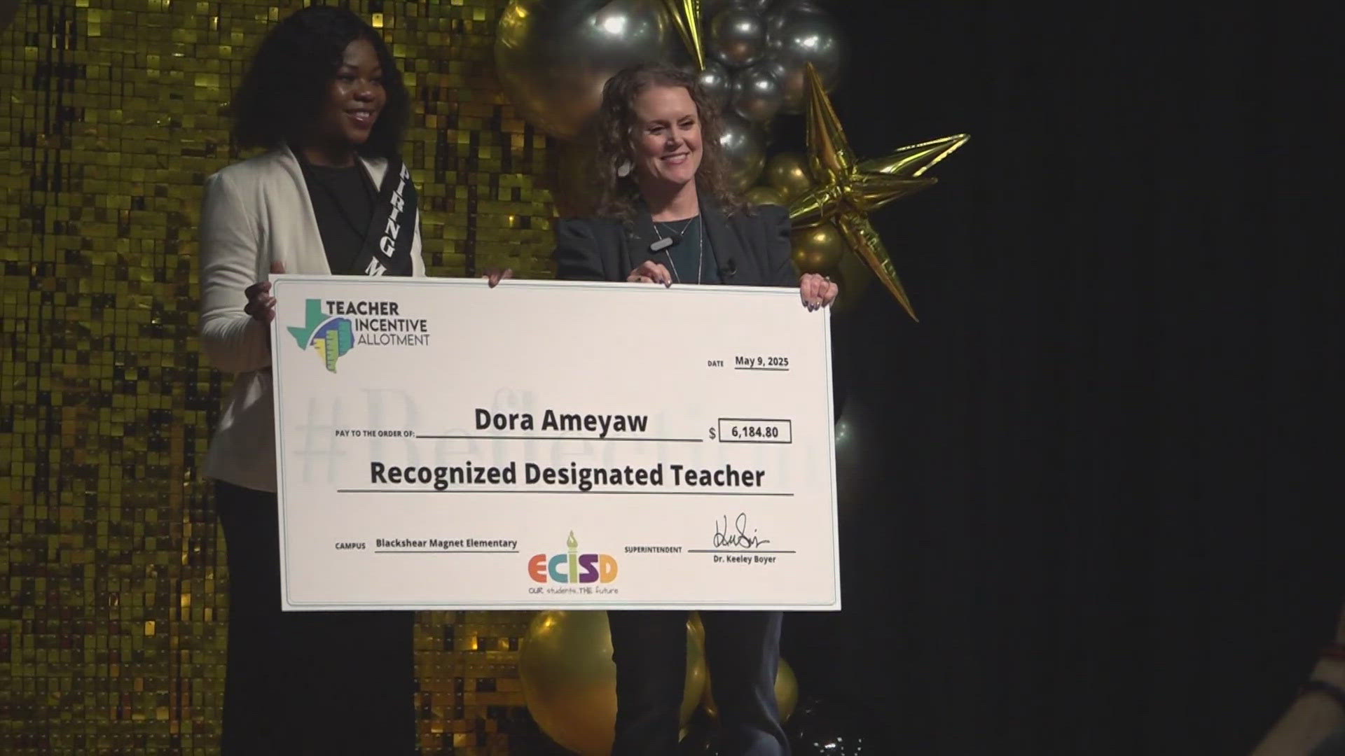 The TIA was created by the Texas Legislature. ECISD Superintendent Keeley Boyer was at five schools to present checks.