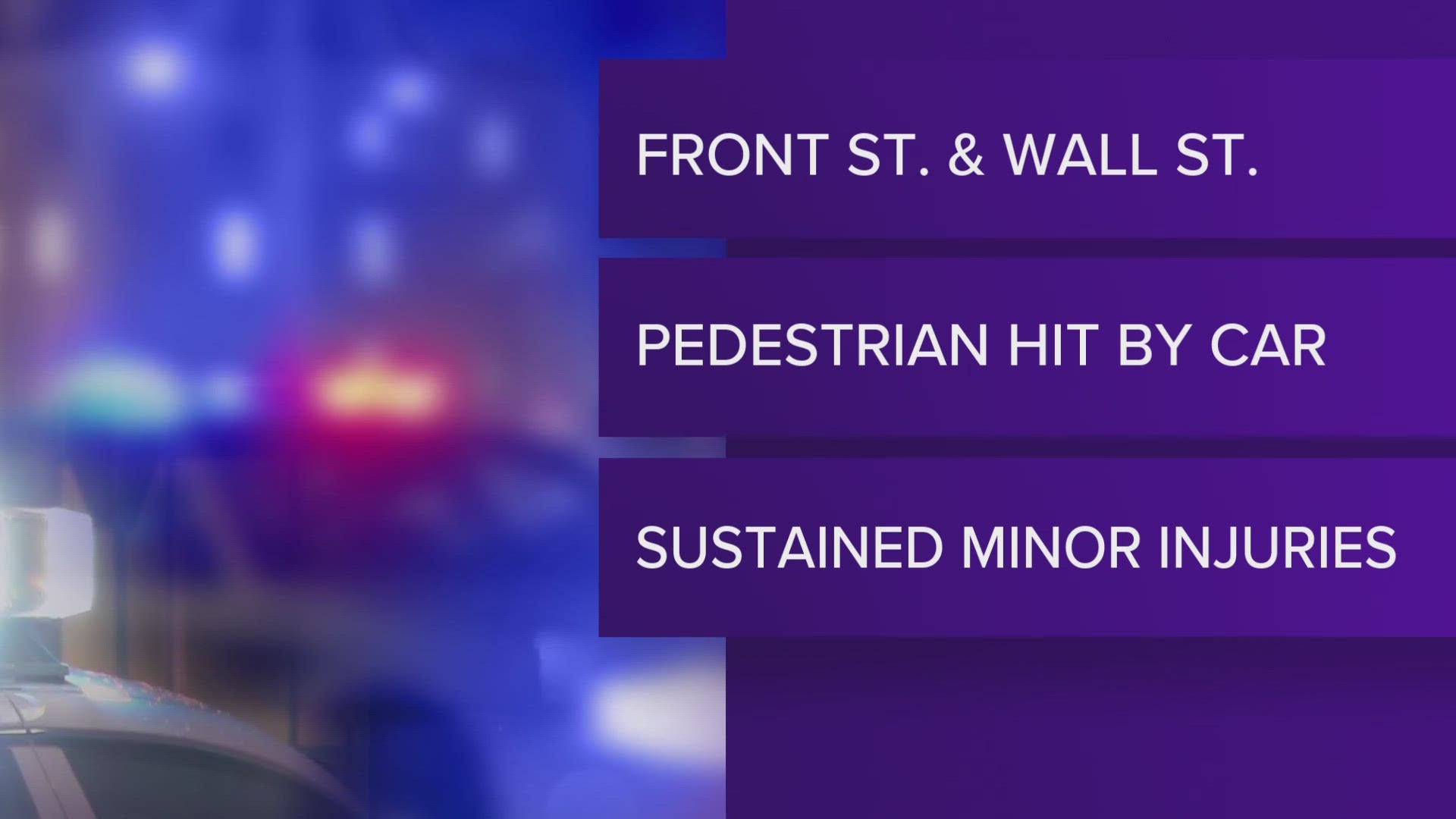 The incident occurred at the intersection of E. Wall Street and E. Front St. The 25-year-old male pedestrian suffered minor injuries.