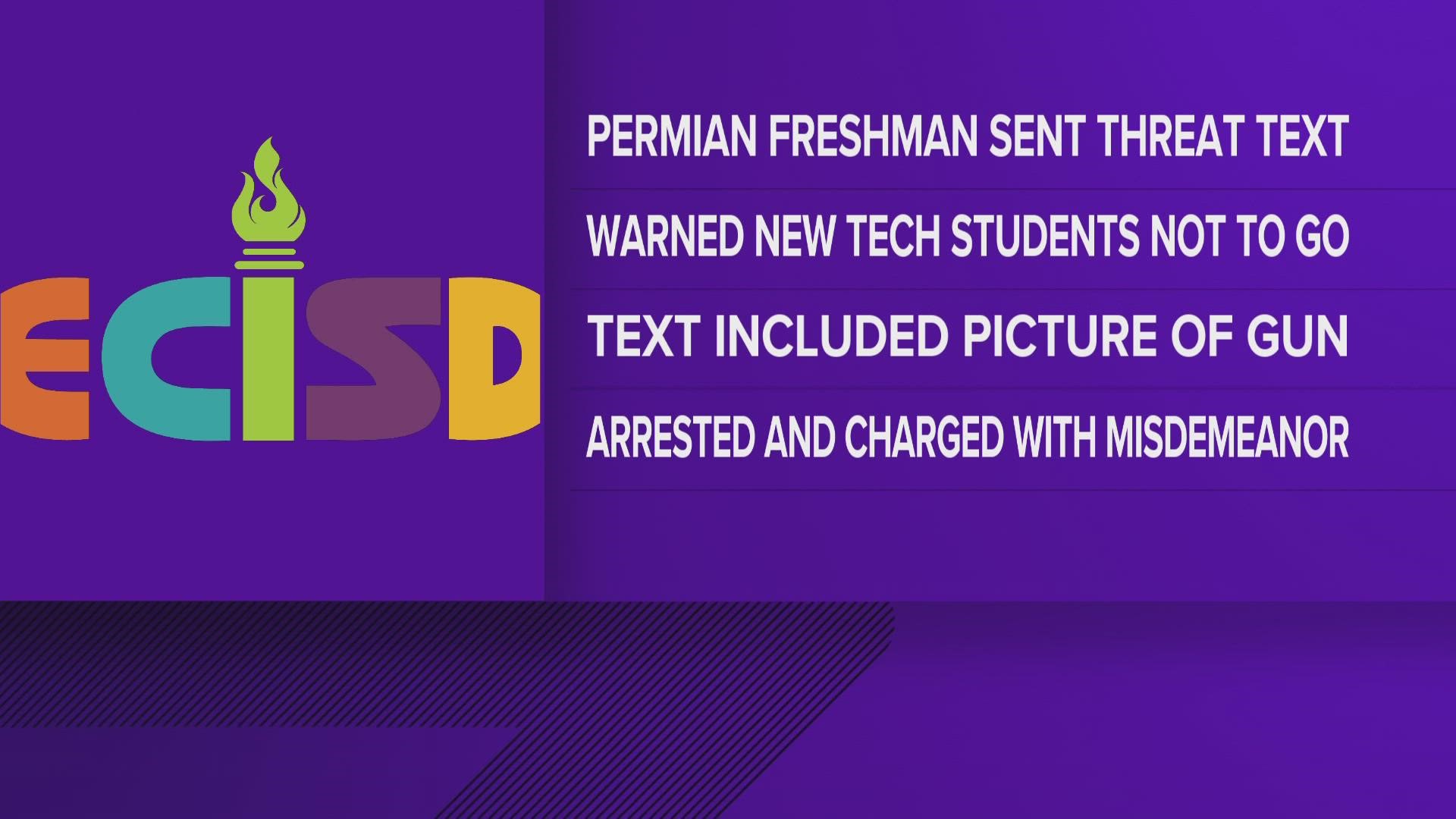 ECISD says the student told two New Tech Odessa students not to attend school Monday.