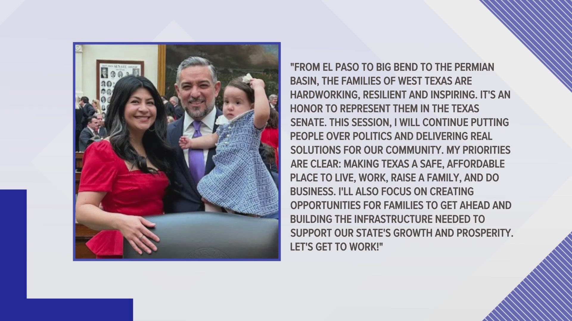 Blanco serves Brewster, Culberson, Jeff Davis, Pecos, Presidio and Reeves counties. He also covers 350 miles of the Texas-Mexico Border.
