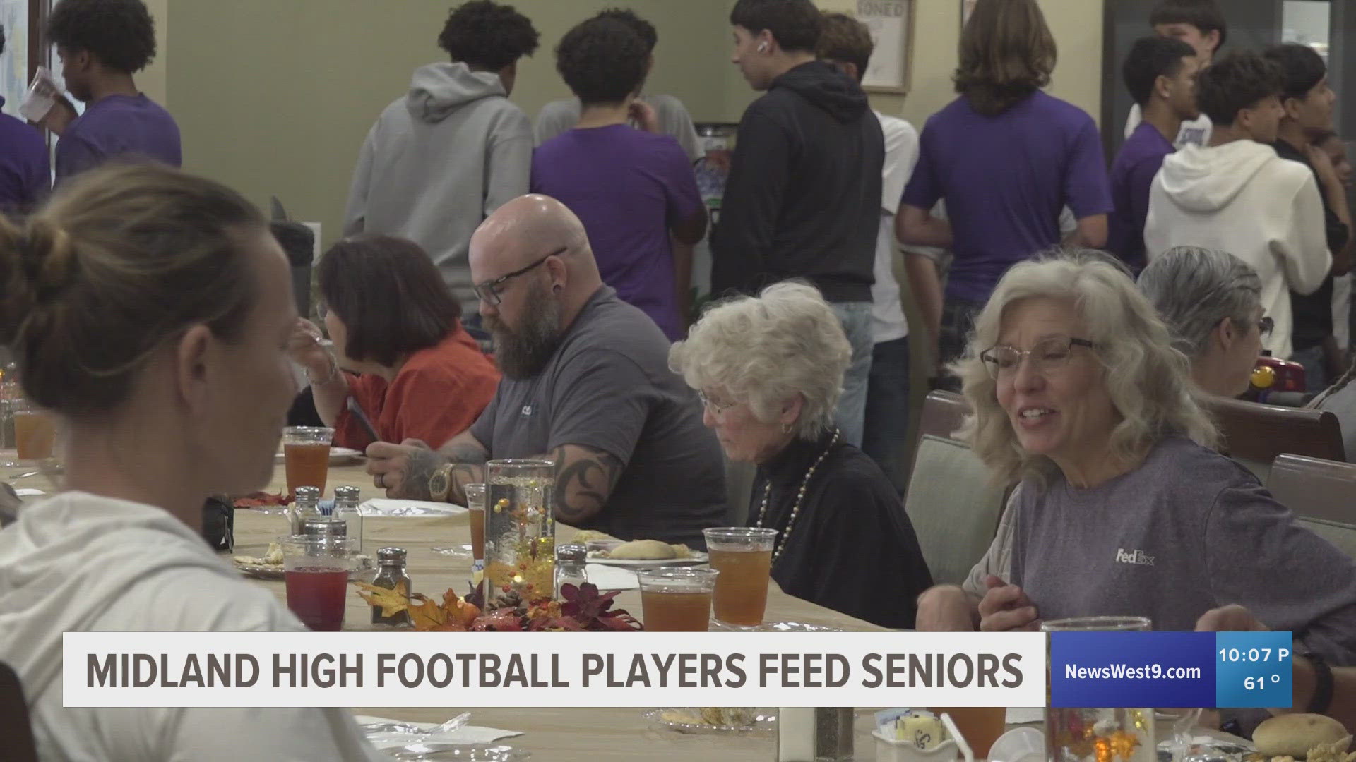 Midland High freshman football players help out Brookdale Assisted Living with their annual Thanksgiving lunch.