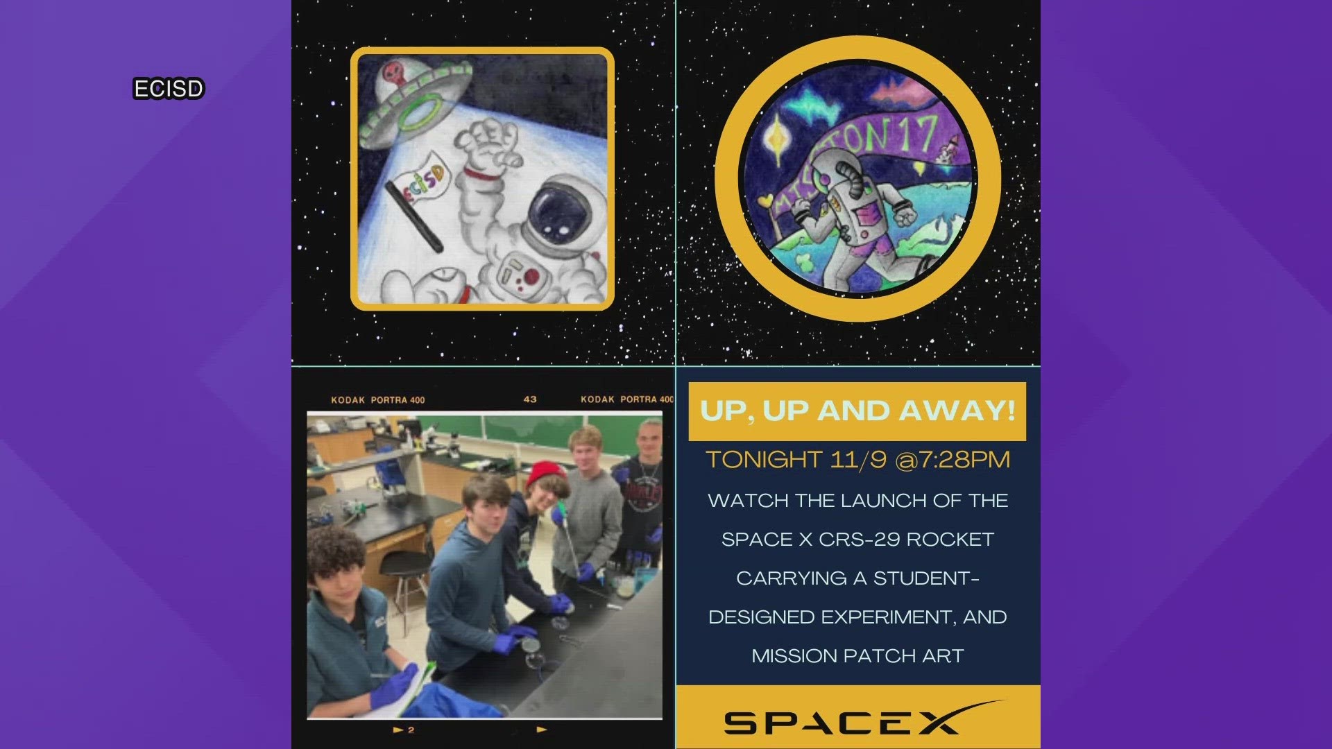 The Student Spaceflight Experiment Program Mission 17 and Mission Patches to be sent off to space at 7:28 p.m. from Florida.