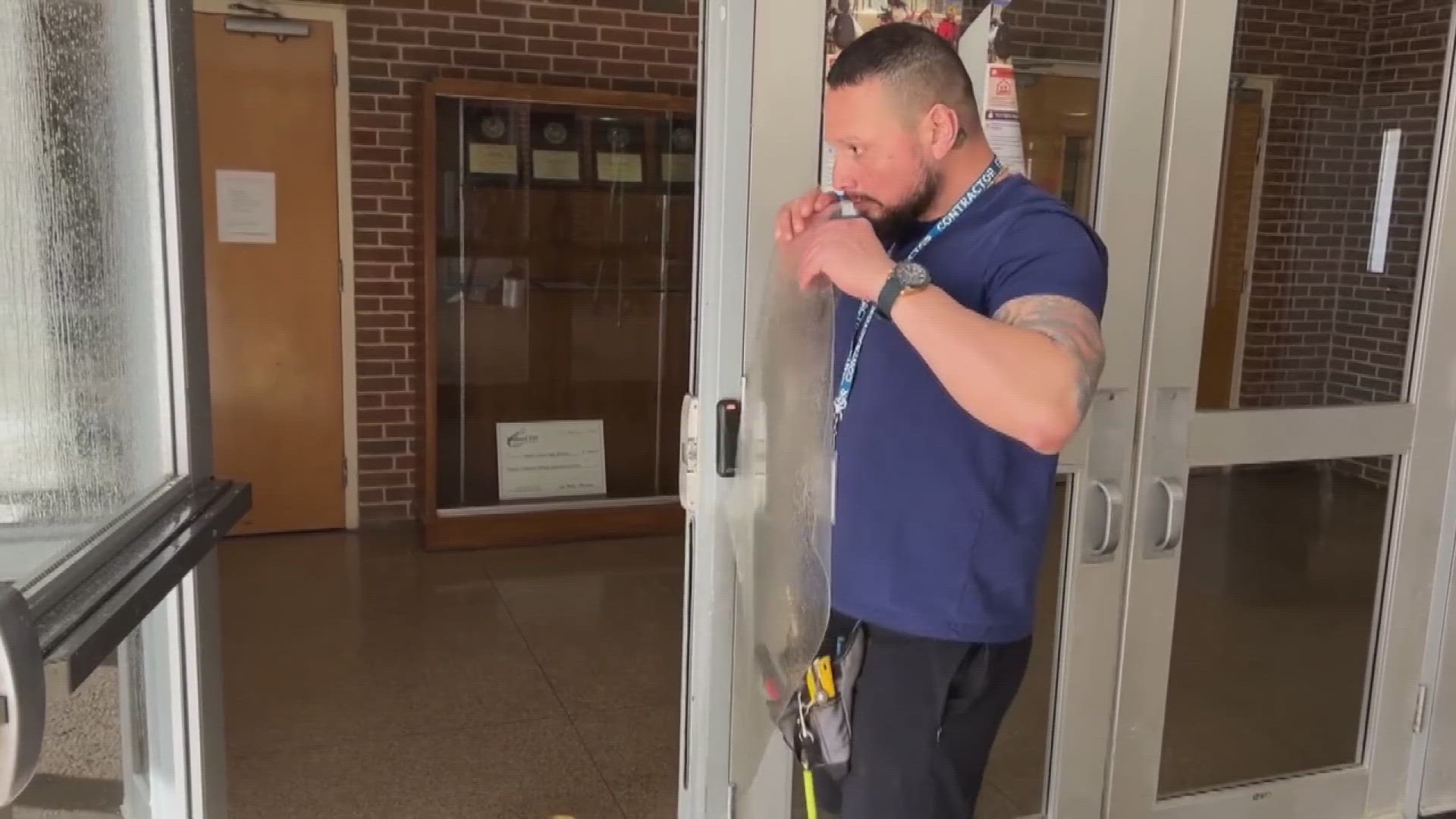 The district is currently installing a protective film on all exterior doors at its schools, making the glass shatter resistant.