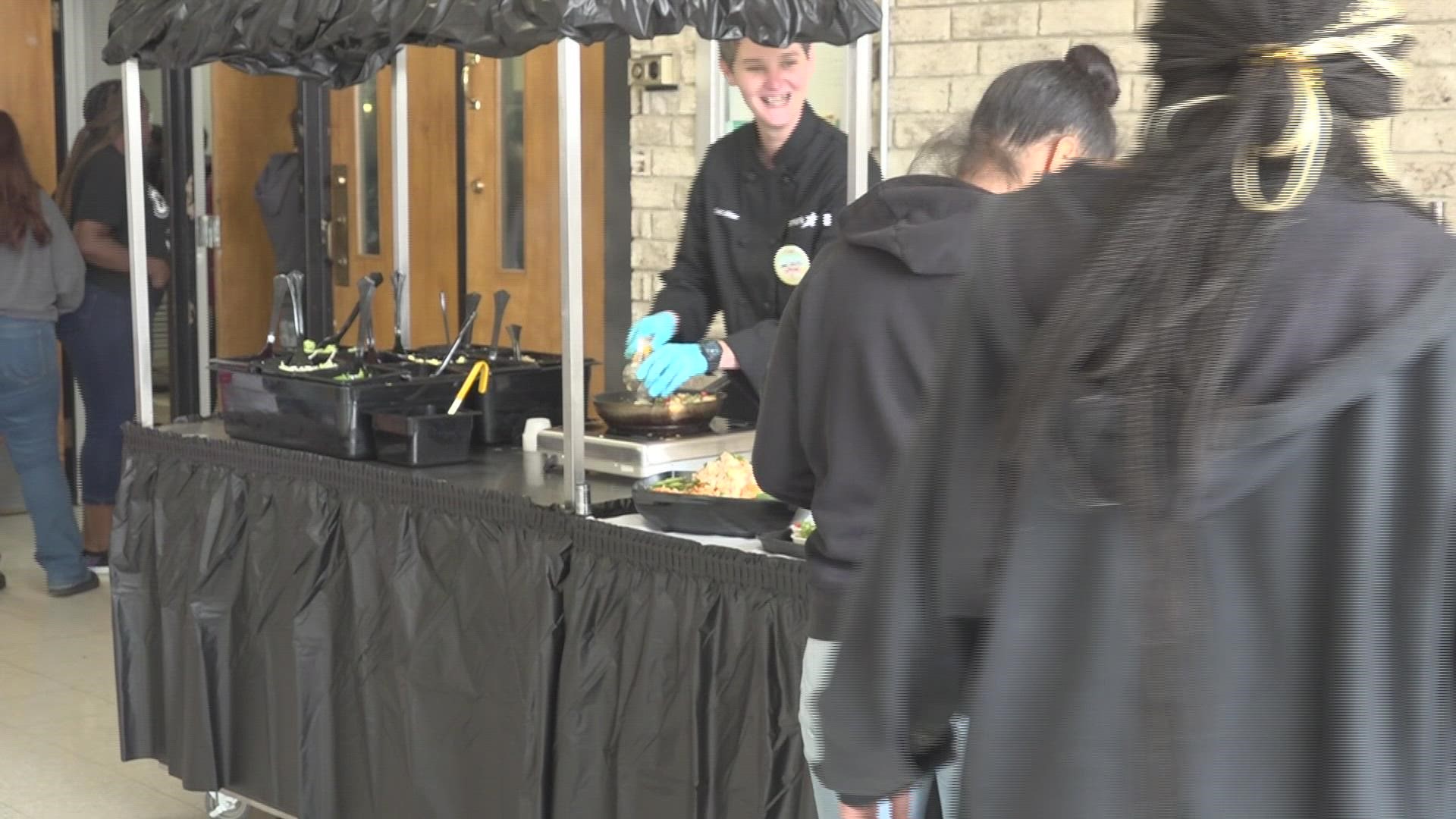 Big Spring High School students are being given fresh healthy food samples during lunch as a part of the Texas Department of Agriculture's Farm Fresh Challenge.