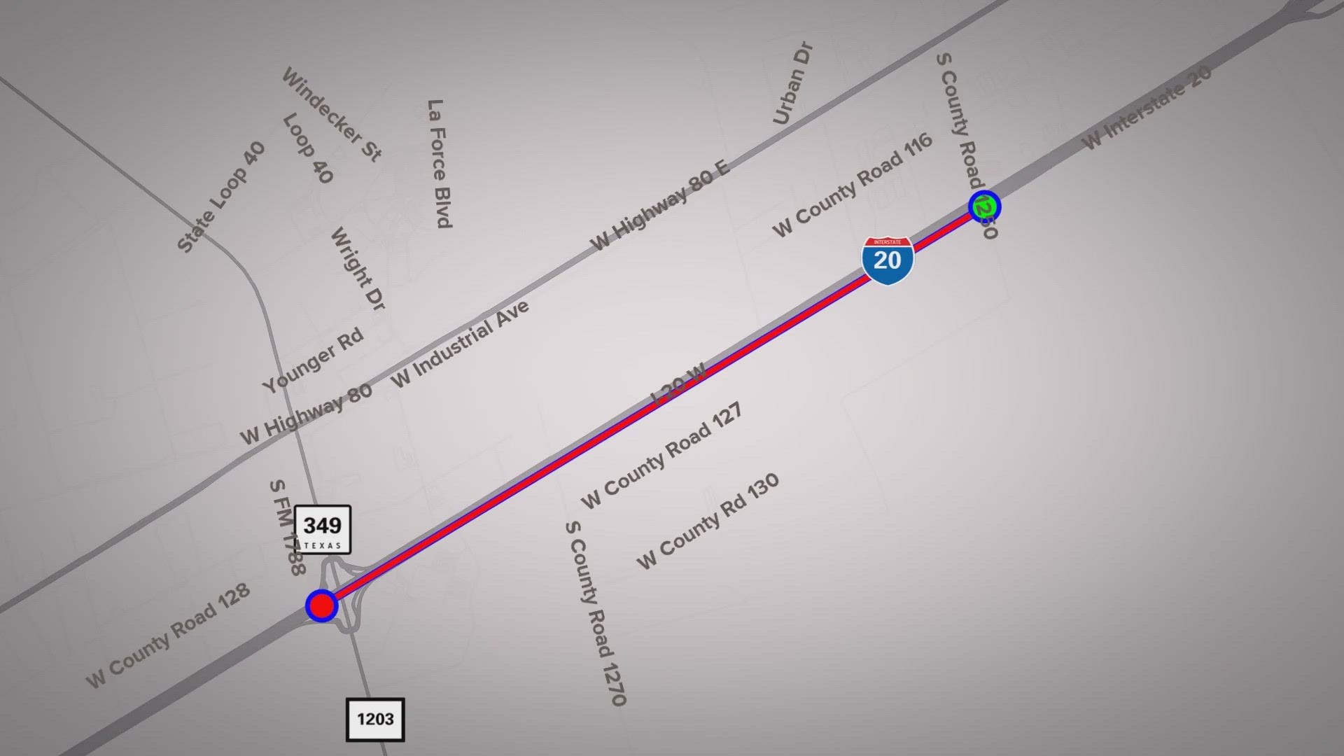 The westbound left lane from CR 1250 to FM 1788 and the eastbound left lane from FM 1788 to CR 1250 will be closed Friday night due to debris removal.