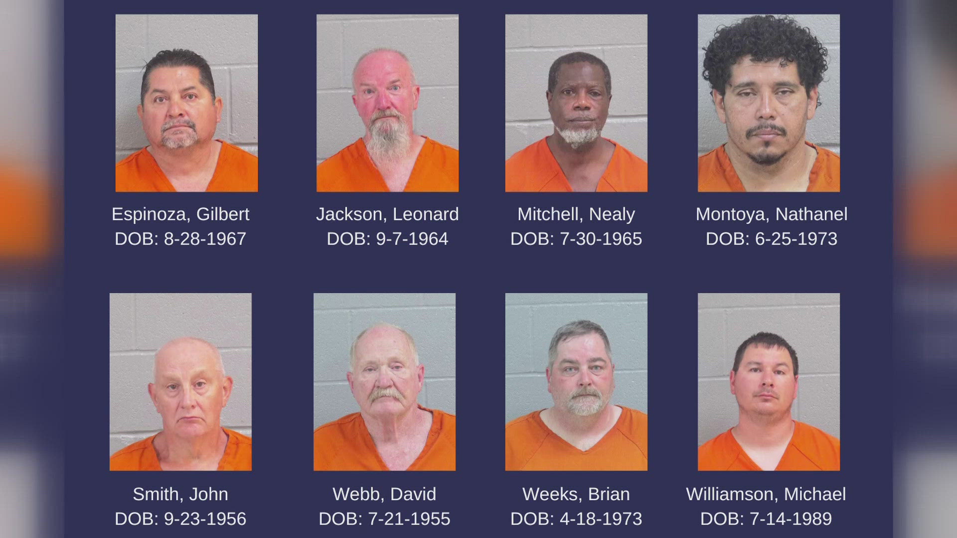 A total of eight men were arrested during a compliance operation conducted by the Midland County Sheriff’s Office in conjunction with multiple agencies.