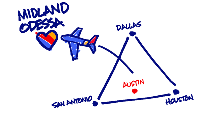 Direct air service from Midland Odessa to Austin to return in