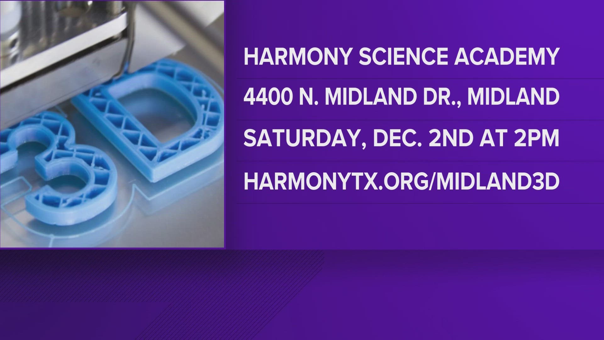 Harmony Science Academy-Midland is hosting the event on Dec. 2 at 2 p.m. at its Midland admission office.