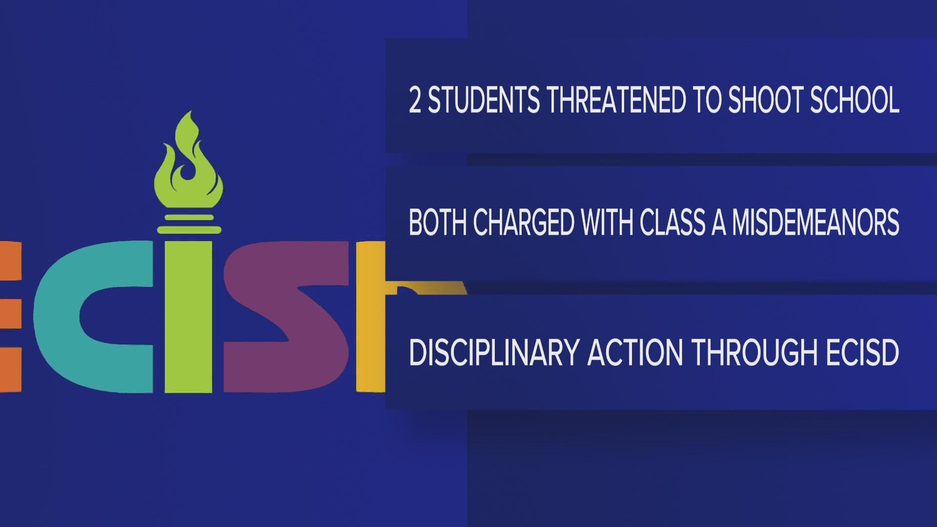 Both students, one at Ireland Elementary and another at Nimitz Middle School, were charged with threat or exhibition of a weapon on school or bus grounds.