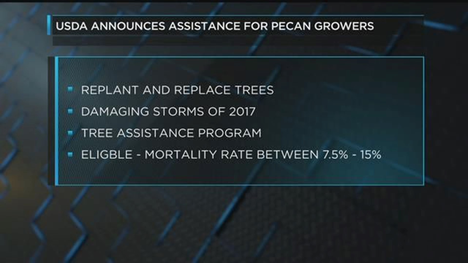 USDA to provide assistance to pecan farmers struggling after 2017 weather events