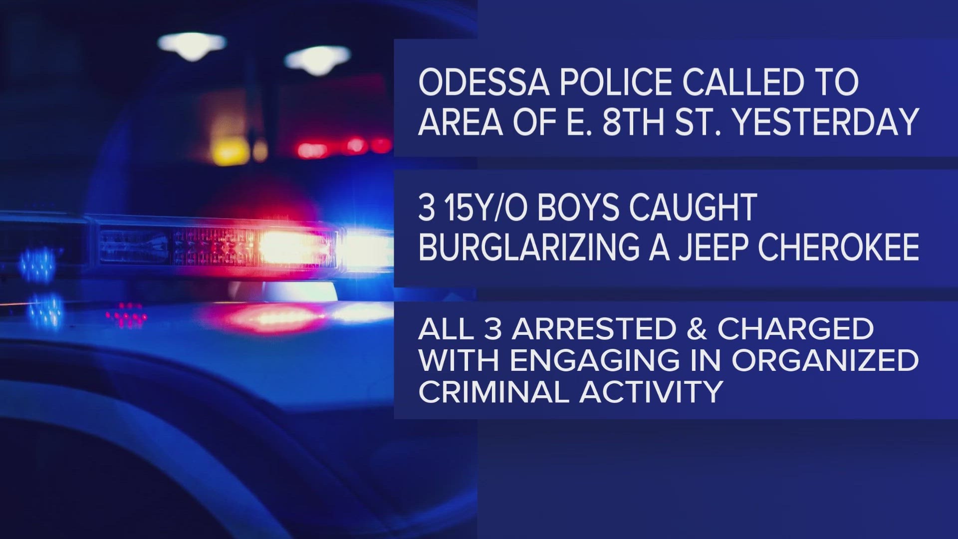All three 15-year-olds were charged with engaging in organized criminal activity.