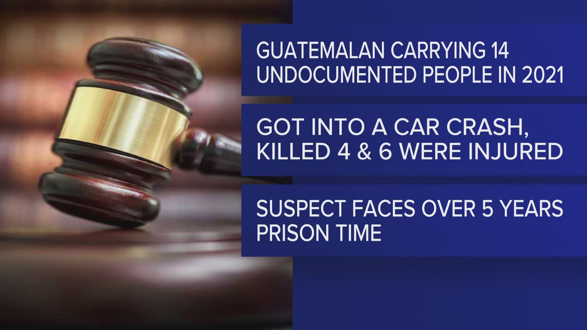 24-year-old David Alexander Gonzalez-Diaz was transporting illegal migrants north of Van Horn and crashed a vehicle, which resulted in four of them being killed.