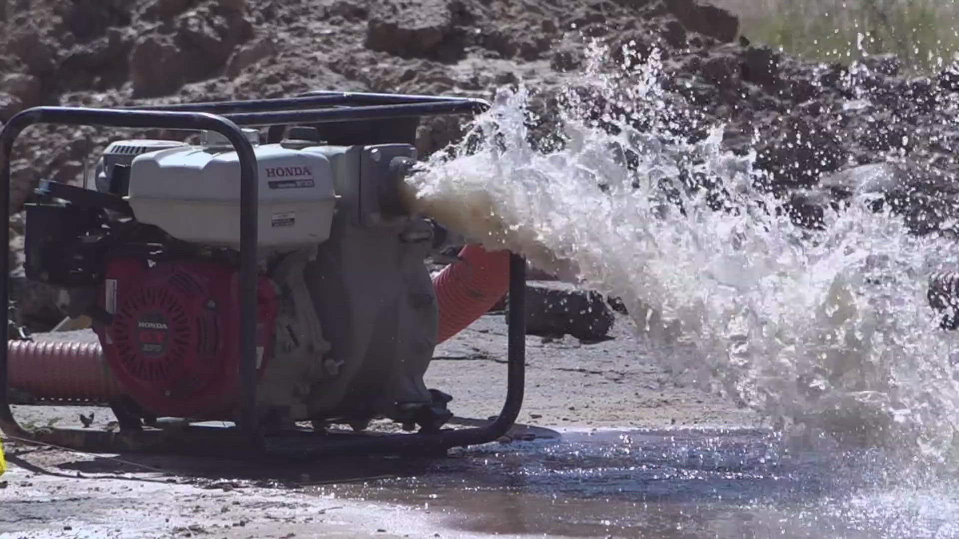 The water line break on Monday morning prompted drivers to be cautious in the area.