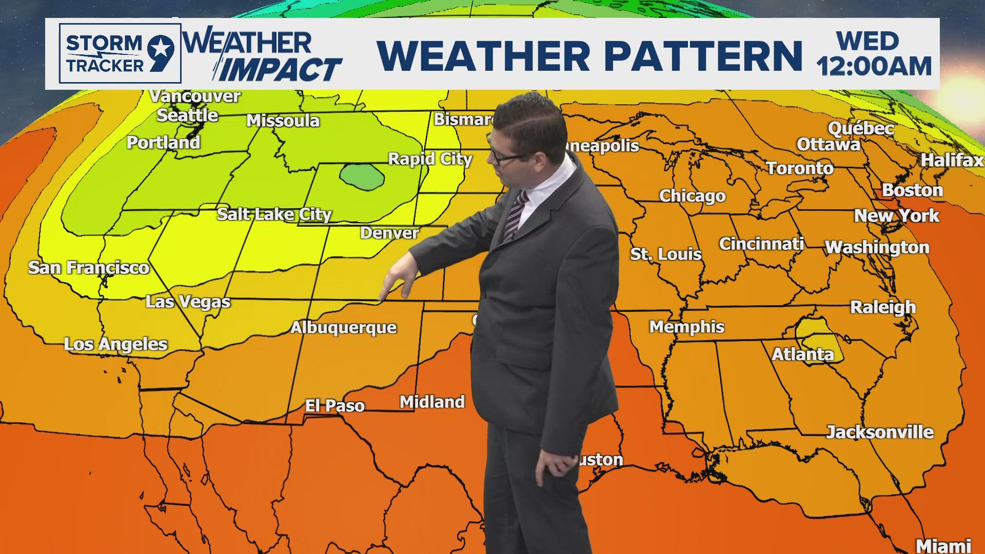 A weak cold front sitting out to our west will try to cool us down, but we will only see some small, isolated rain chances from it.