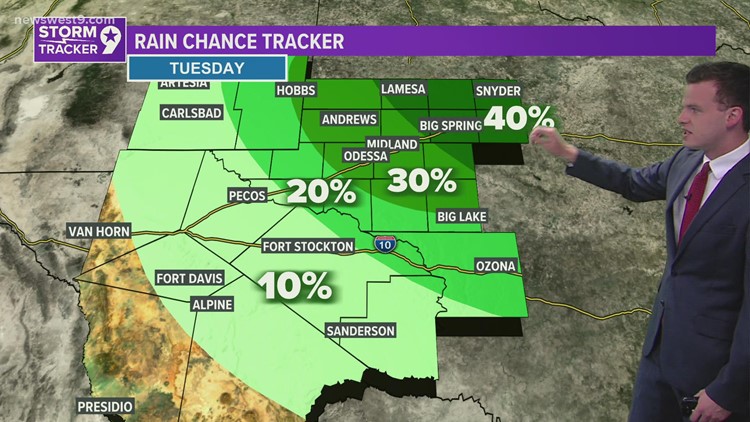 Chance of thunderstorms continues through Tuesday