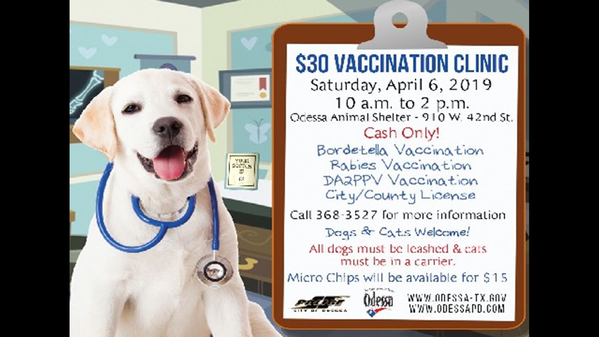 Odessa Animal Shelter holding 30 vaccination clinic