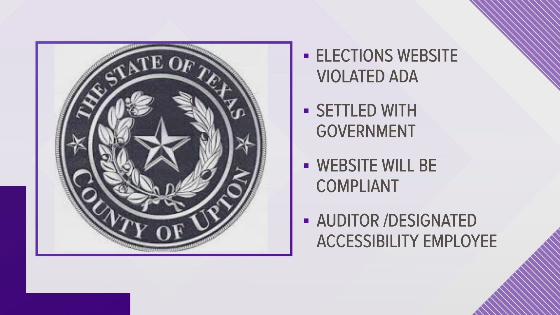 The DOJ found that the website failed to provide equal access to critical election information for people with vision or manual disabilities.