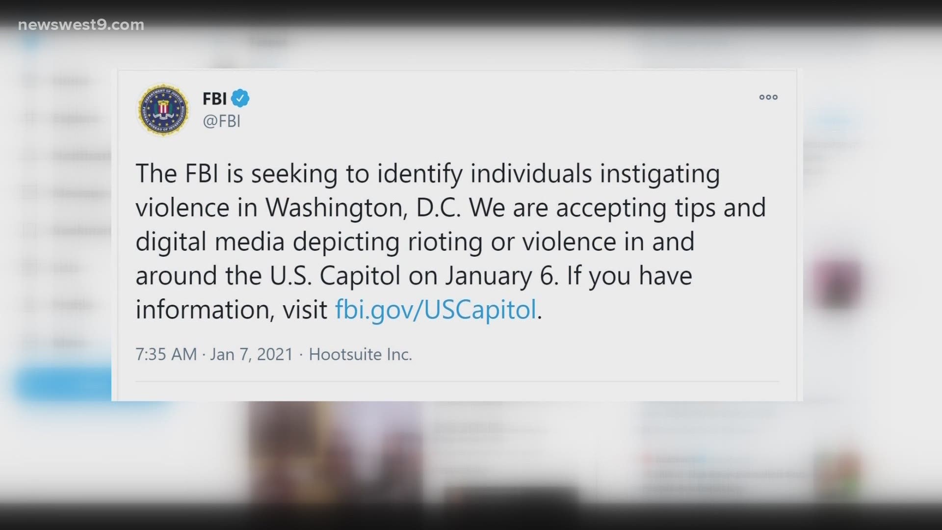 The FBI is accepting tips and digital media depicting rioting and violence in the U.S. Capitol and the surrounding area in Washington, DC, on Wednesday.