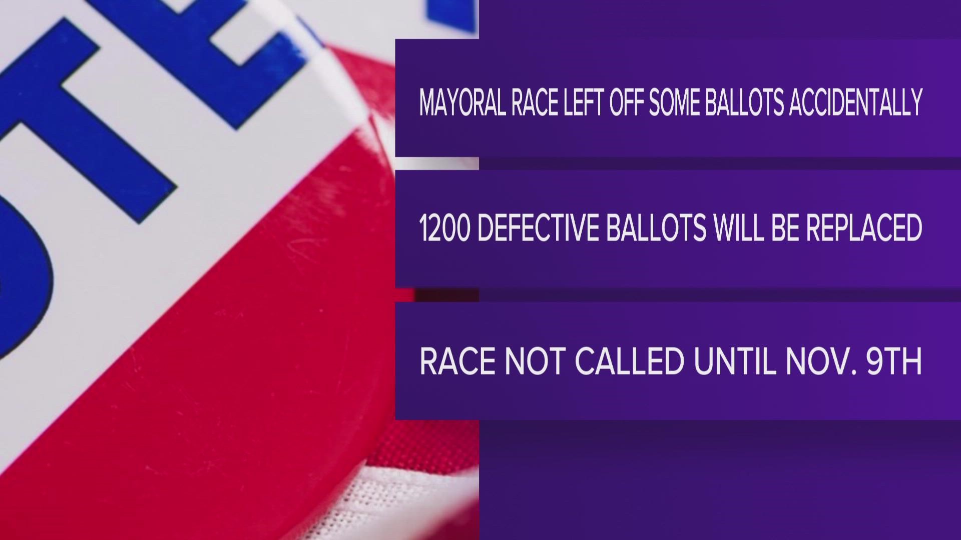 A county spokesperson says the mayoral race was left off of around 1,200 ballots.