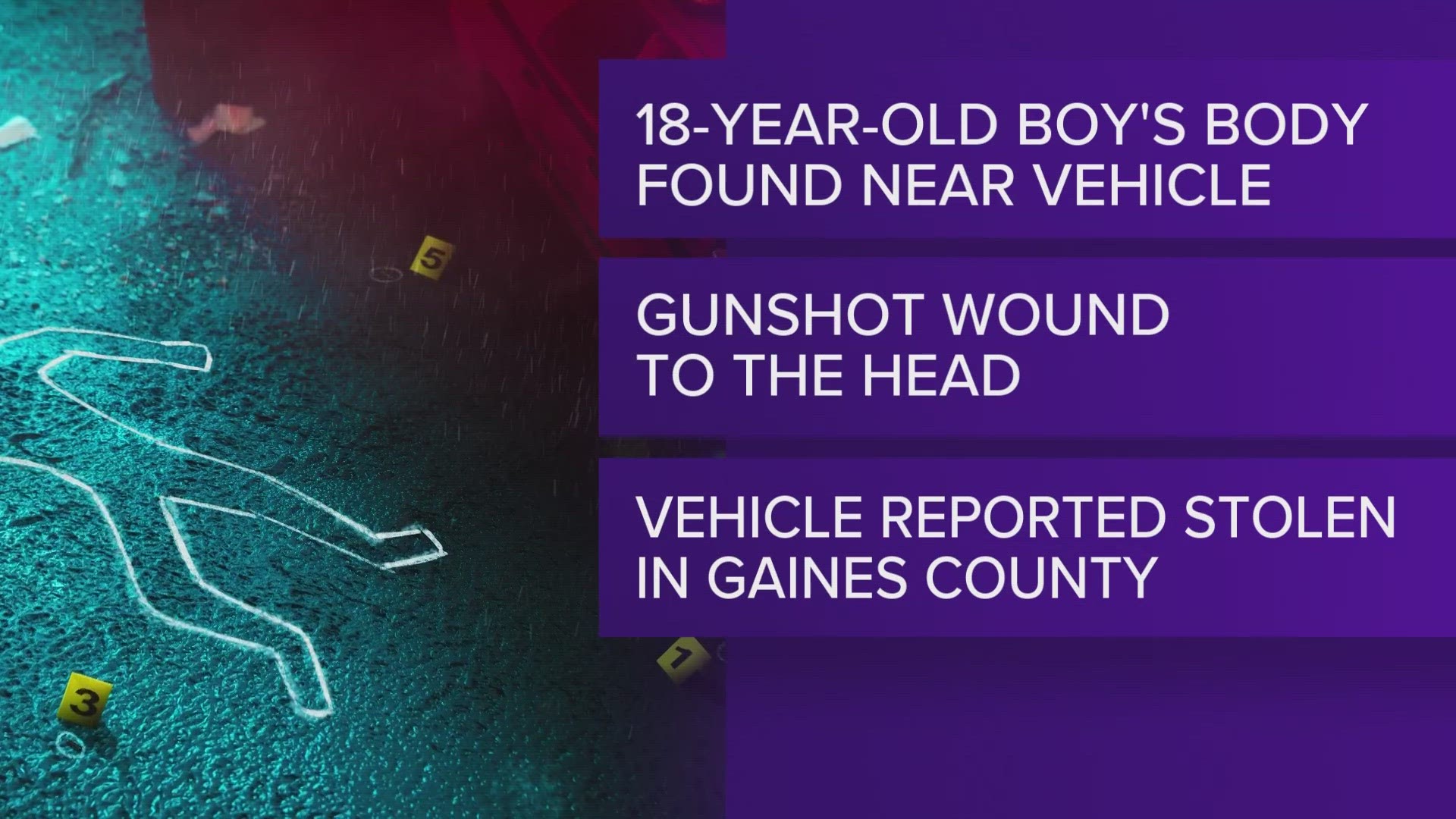 The Andrews and Gaines County Sheriff's Offices are currently working to investigate what happened to the 18-year-old male.