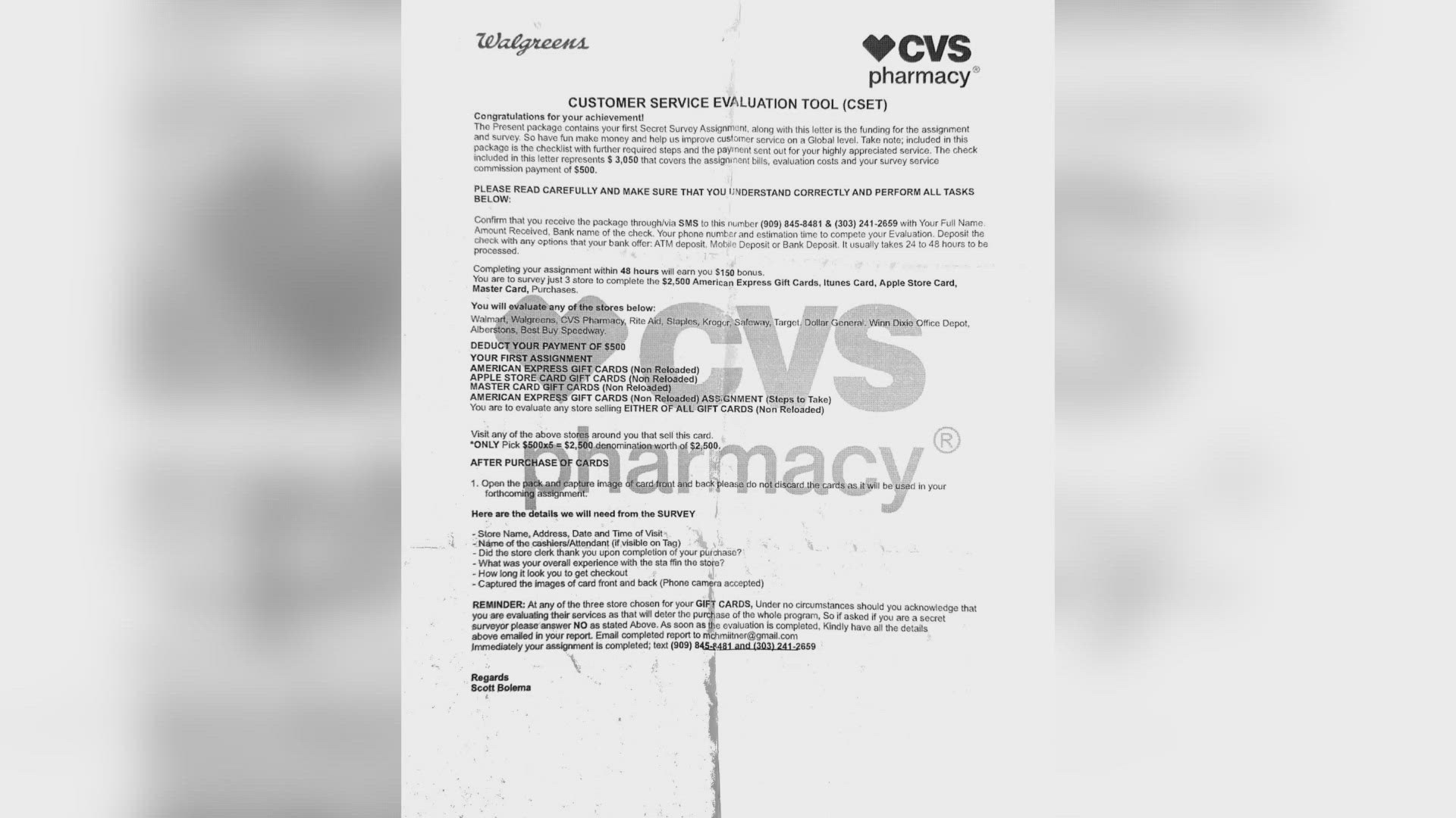 The scam came from a fake letter that was made to look like it was from CVS.