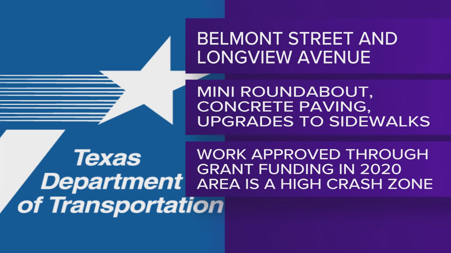 The project will take place on Belmont St. at Longview Ave. and will include construction of a mini-roundabout, concrete paving and accessible sidewalk upgrades