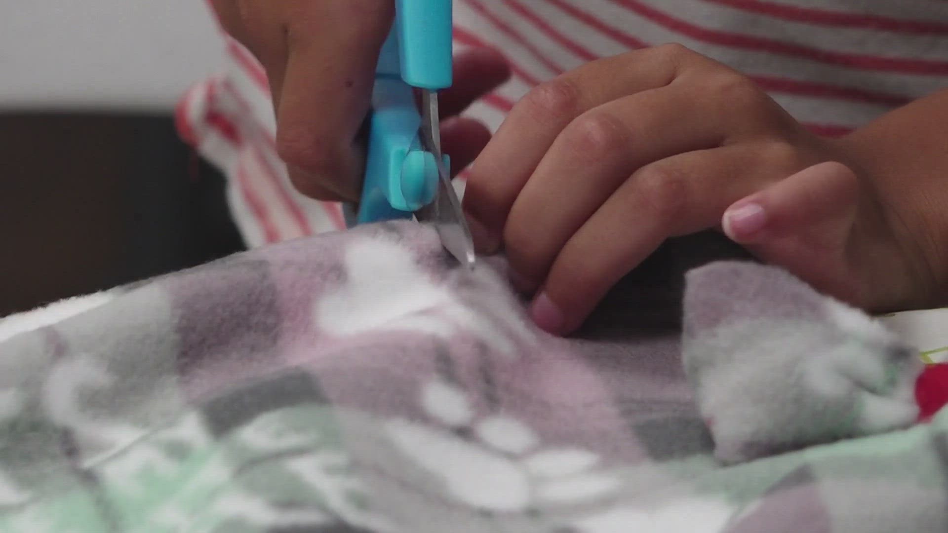 The "no-sew" blankets are made for the benefit of the Odessa Humane Society.