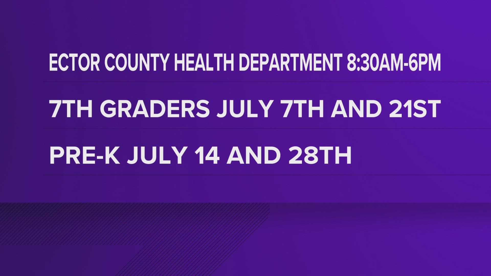 The clinics will be for Pre-K and 7th grade.