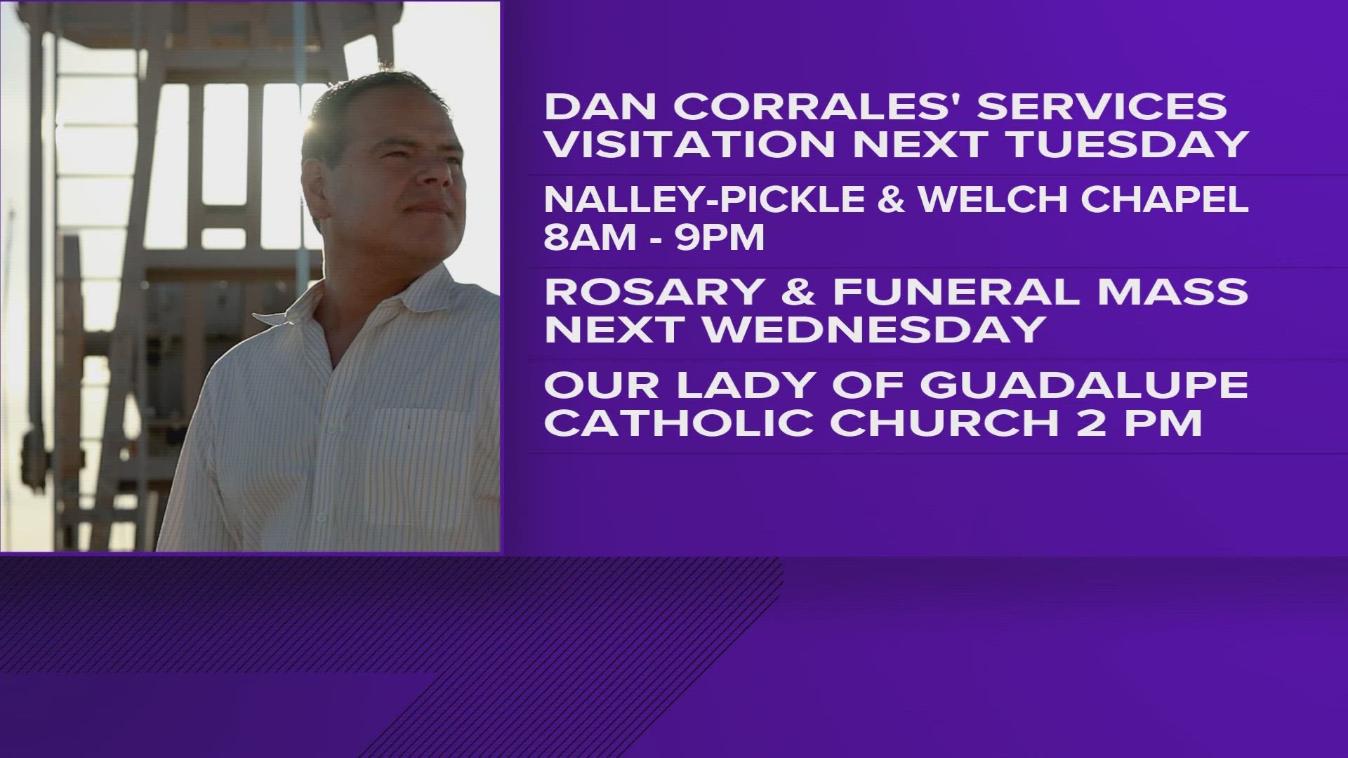 The funeral service is set to take place at Our Lady of Guadalupe Catholic Church at 2 p.m. There will also be a visitation the day before from 8 a.m. to 9 p.m.