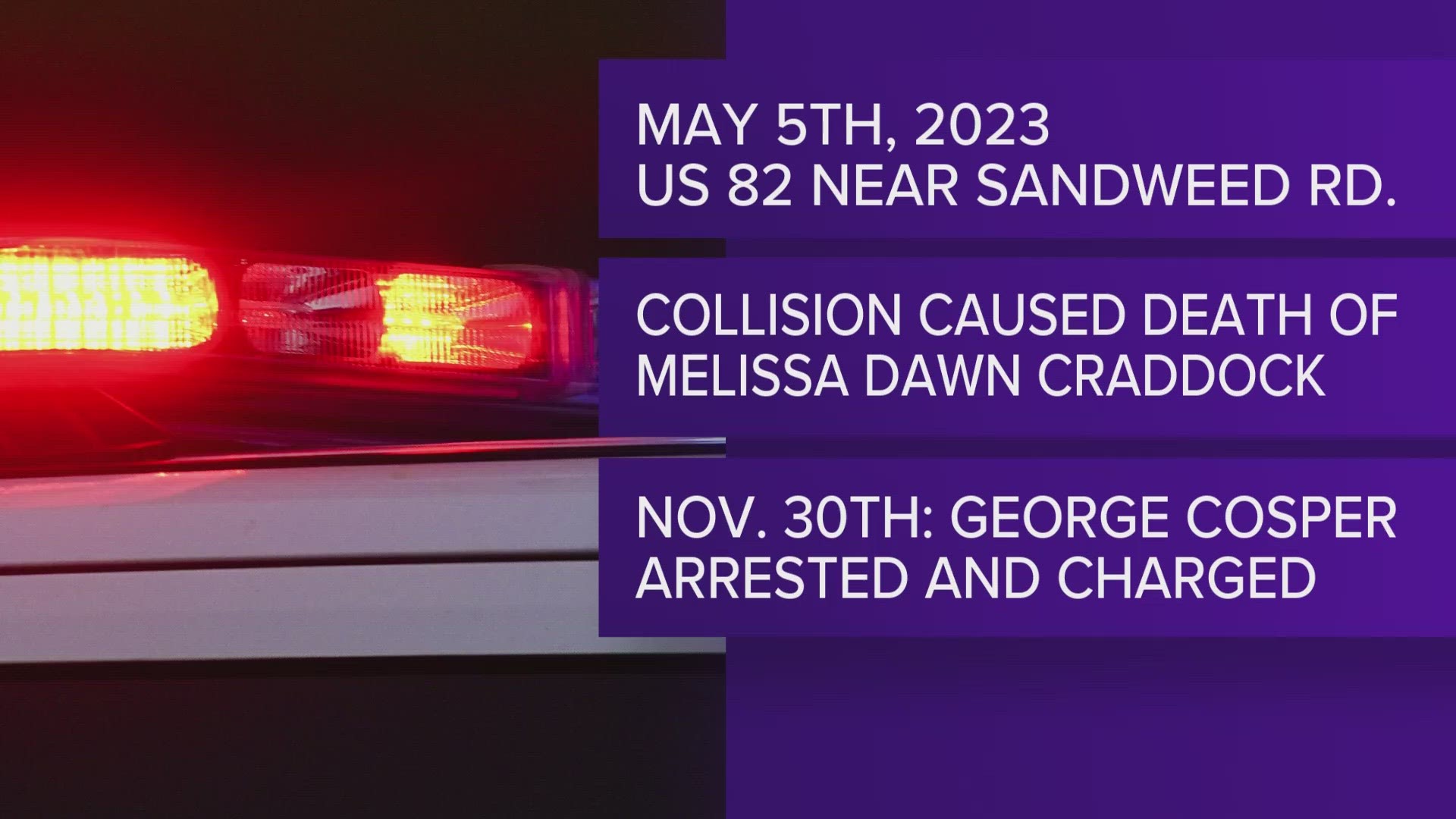 George Robert Cosper was arrested Thursday for homicide by motor vehicle and great bodily harm by motor vehicle. The accident occurred on May 5, 2023.