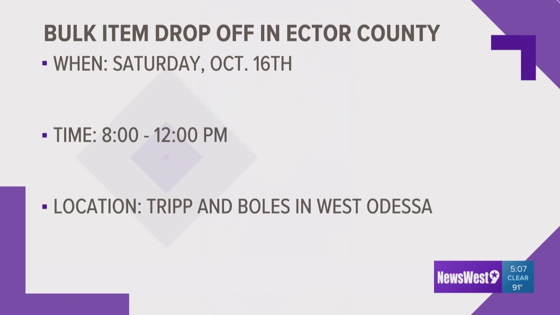 This event will take place on October 16 from 8:00 a.m. to 12:00 p.m. at the Ector Property located at Tripp and Boles.