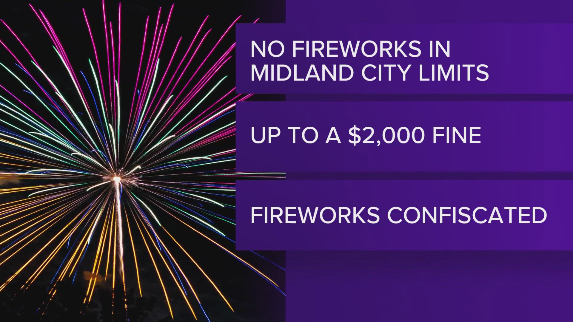 ​To report illegal fireworks, gunshots, or any other illegal activity, one can call anonymously by calling the Odessa Police Department at (432) 333-3641.