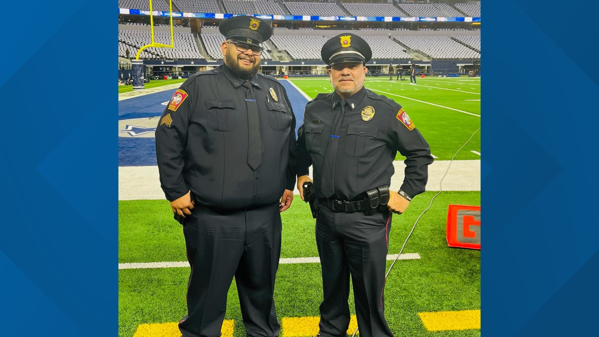 Kermit Police Department presents US flag at Cowboys game