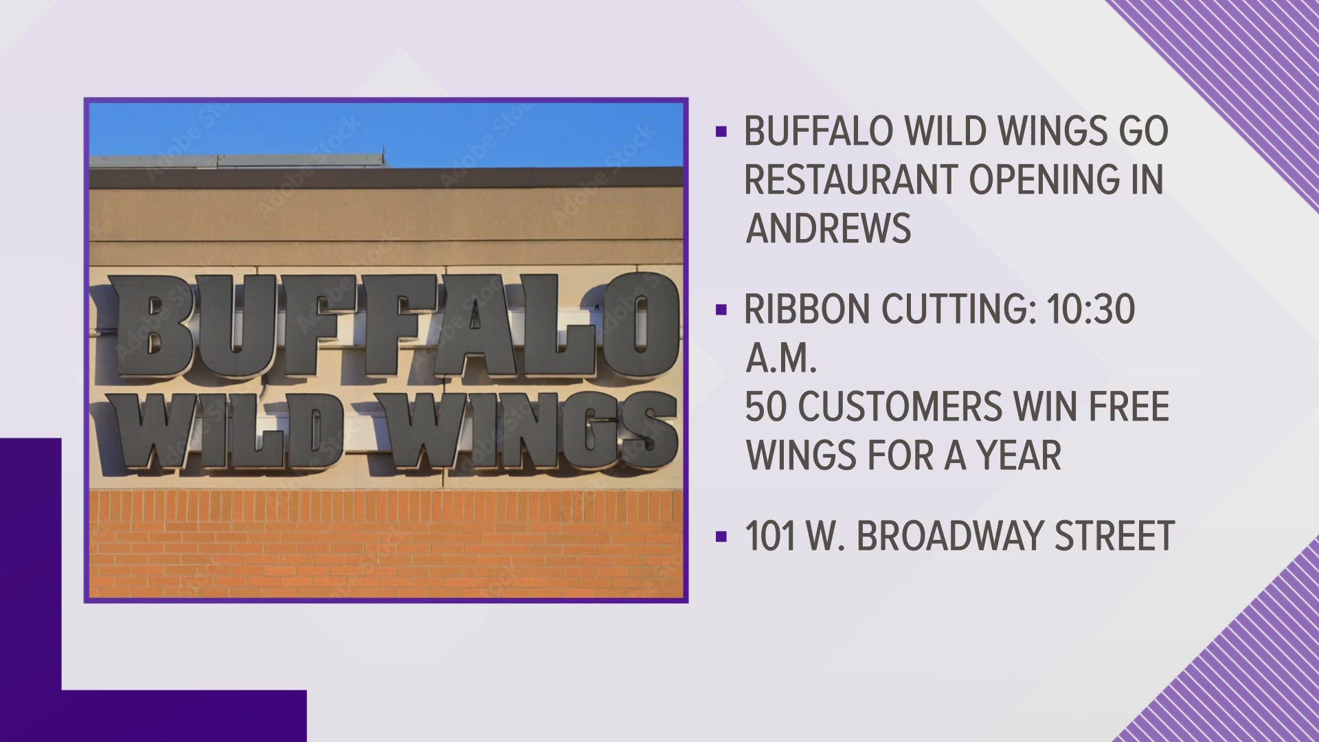 The first 50 guests at the Andrews location will win free wings for a year!